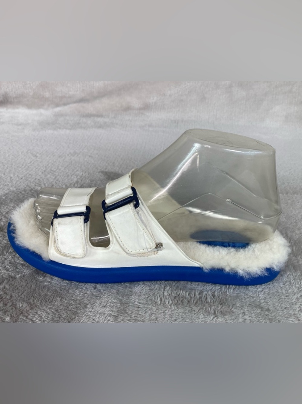 UGG Fluff Shearling Slide Sandals Womens 6 White Blue Slipper Comfort NEW - Picture 2 of 8